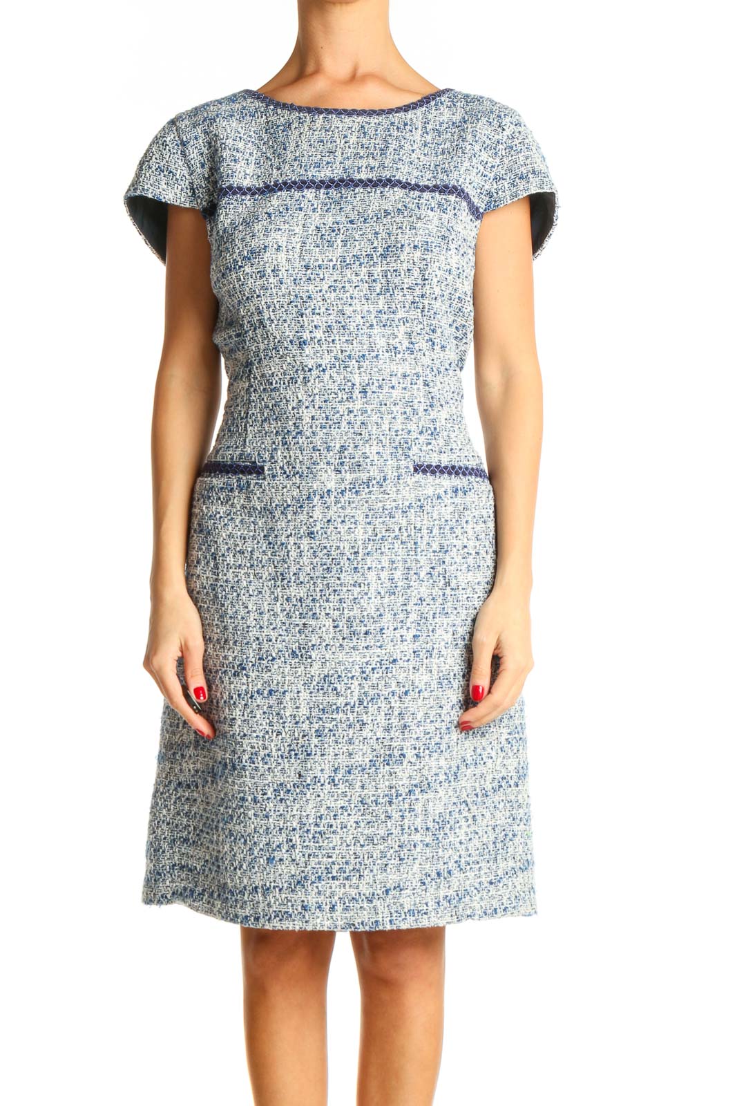 Blue Classic Tweed A-Line Dress Front