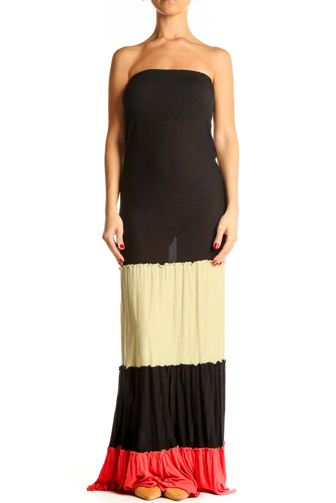 Black Colorblock Strapless Column Dress Front