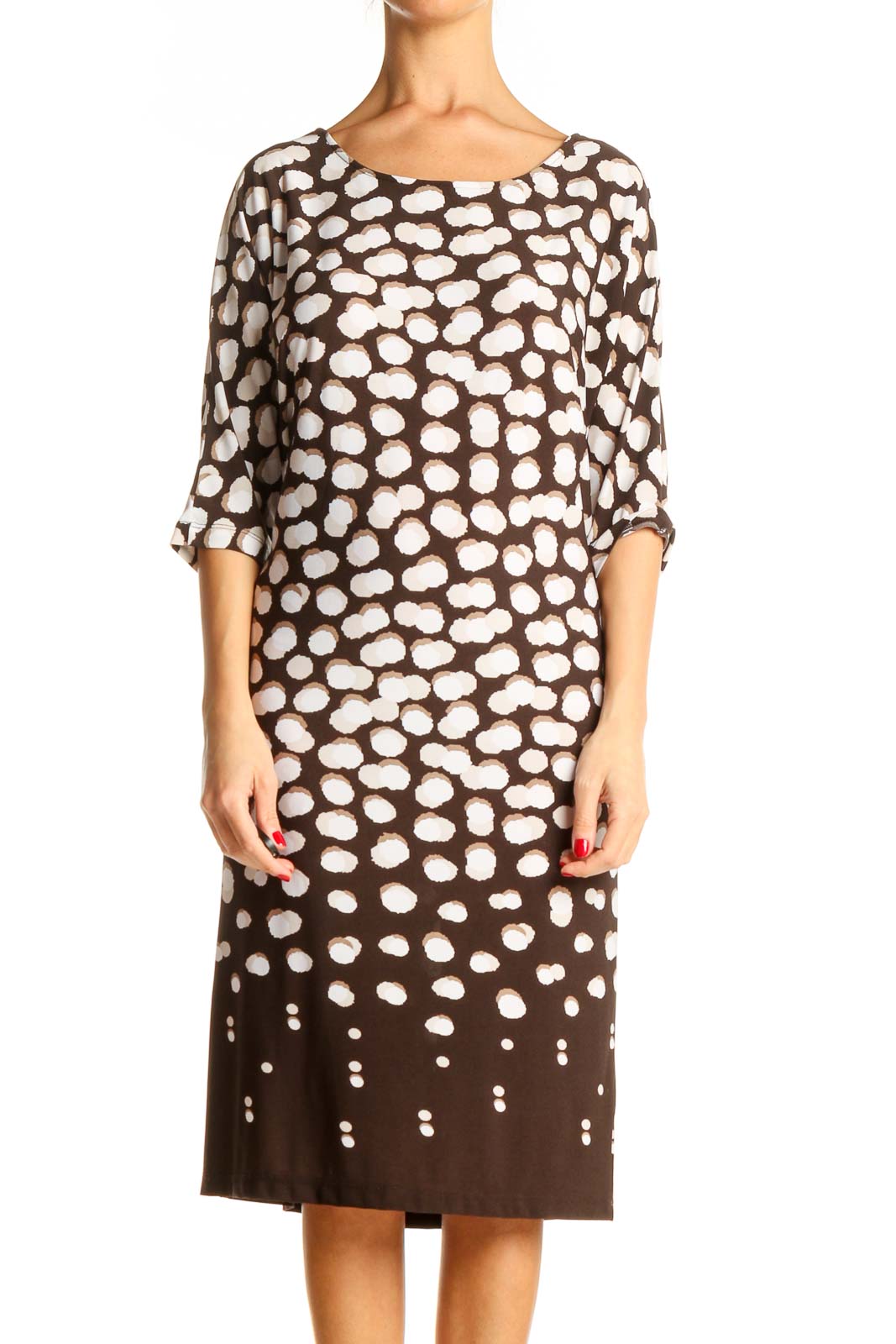 Brown Printed Classic Sheath Dress Front