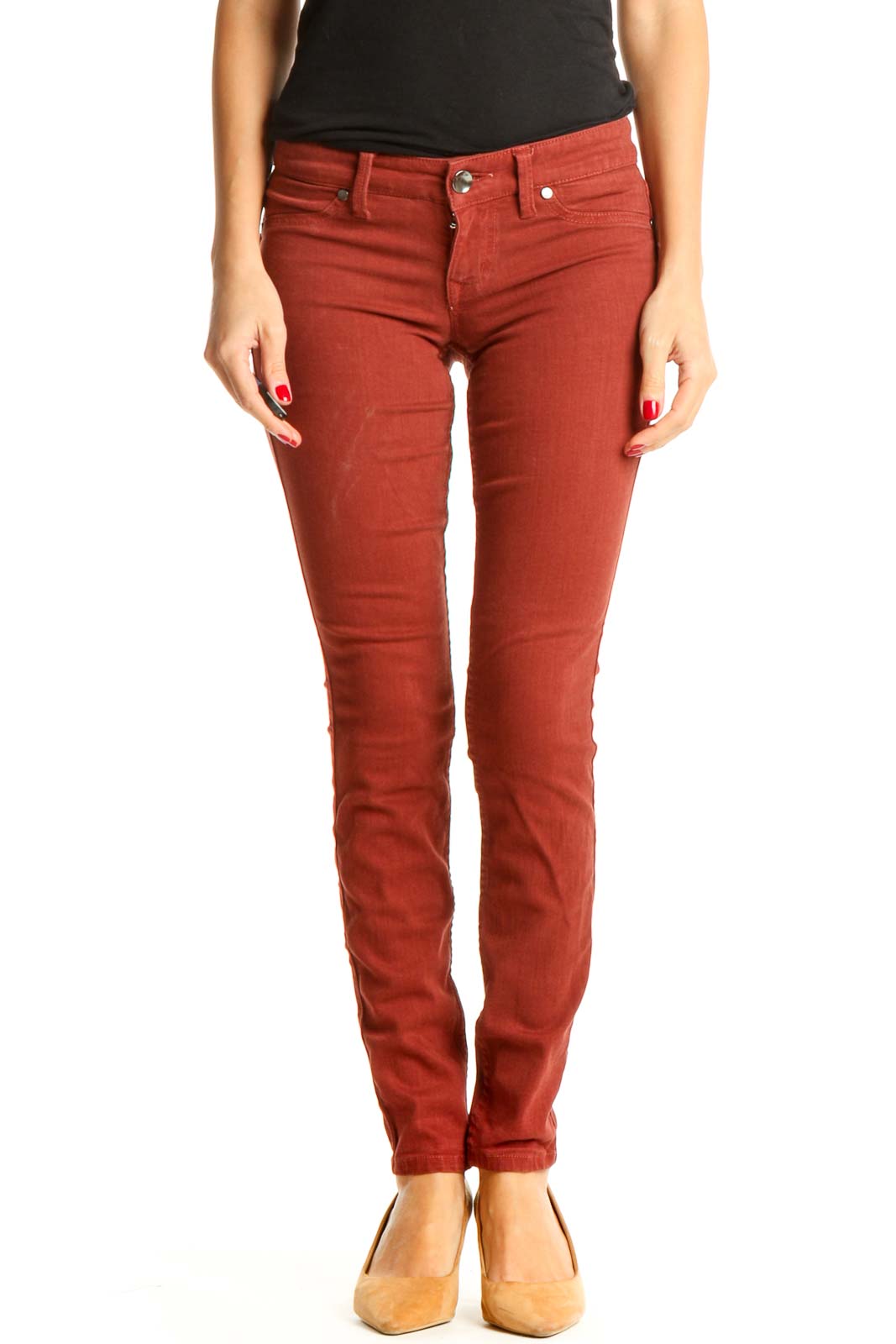 Red Casual Skinny Pants Front