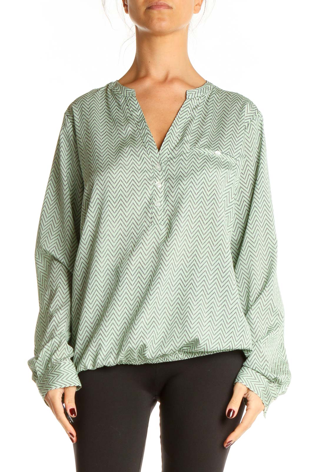 Green Chevron Chic Blouse Front
