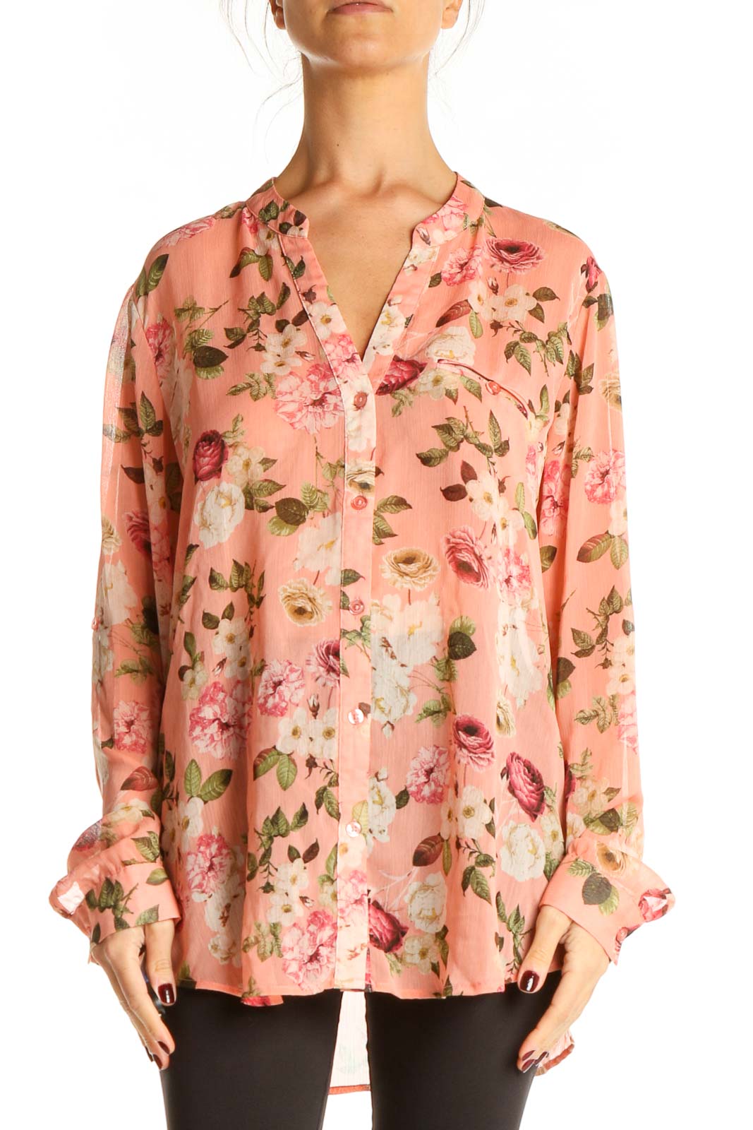 Pink Floral Print All Day Wear Top Front