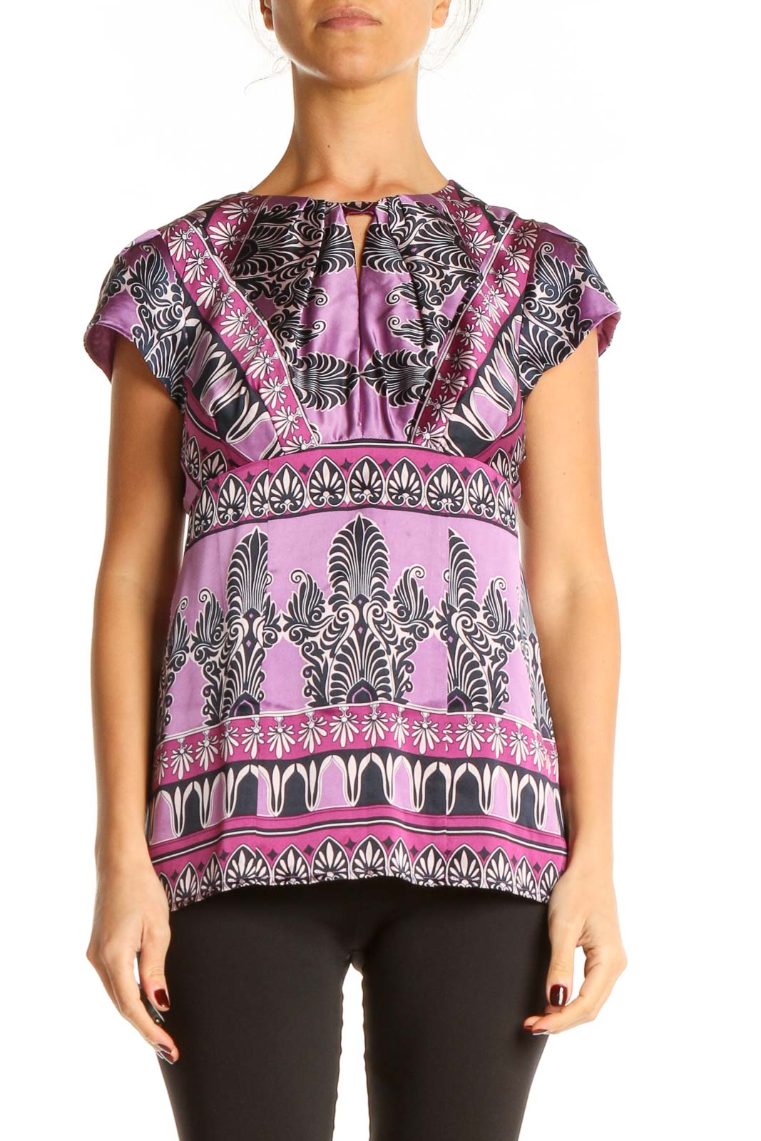 Pink Printed Retro Top Front