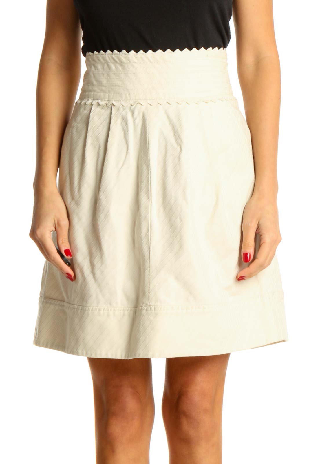 Beige Chic A-Line Skirt Front