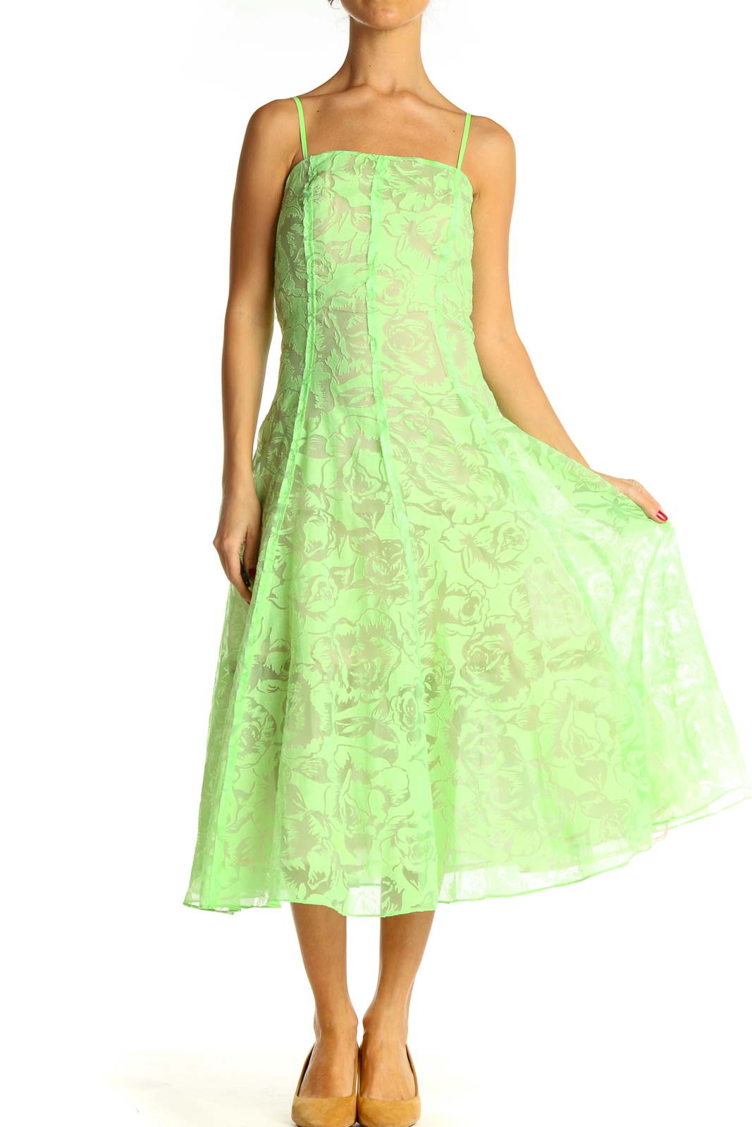Green Day Printed Fit & Flare Dress Front
