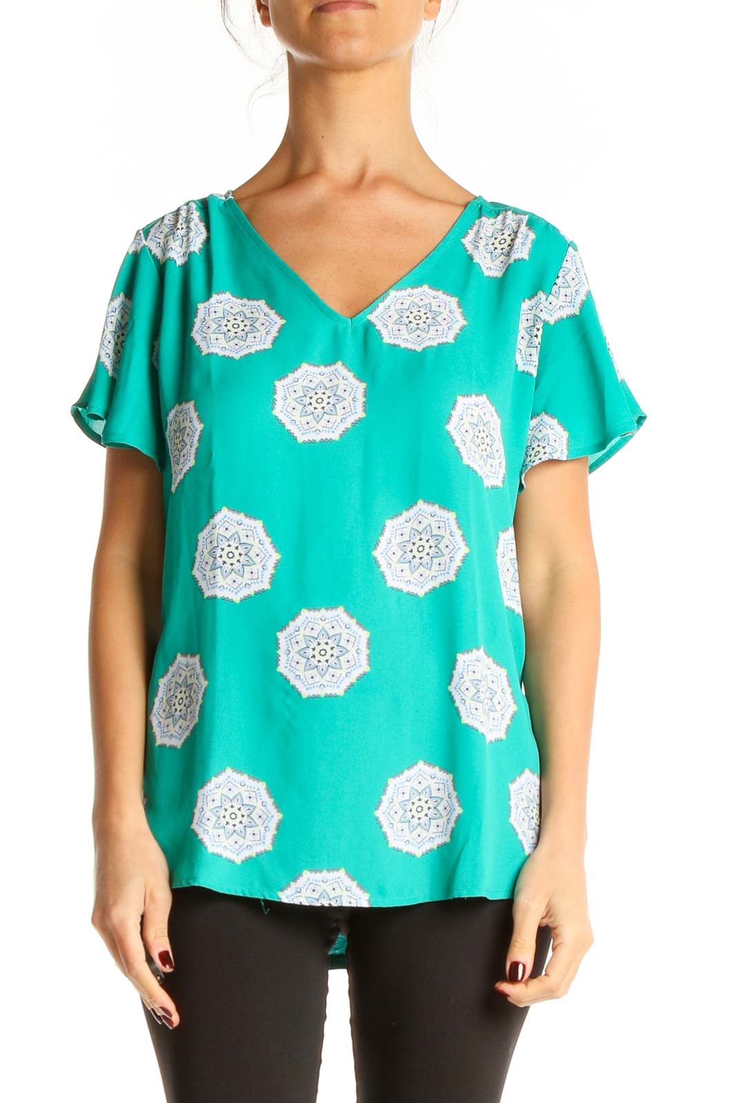 Green Printed All Day Wear Top Front