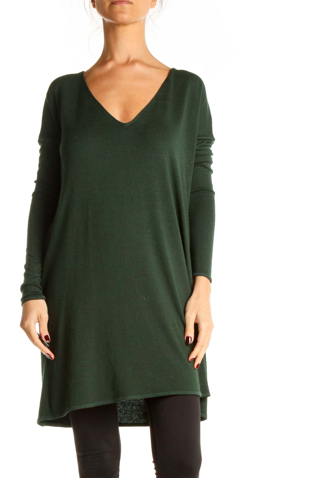 Green All Day Wear Long Sweater Front