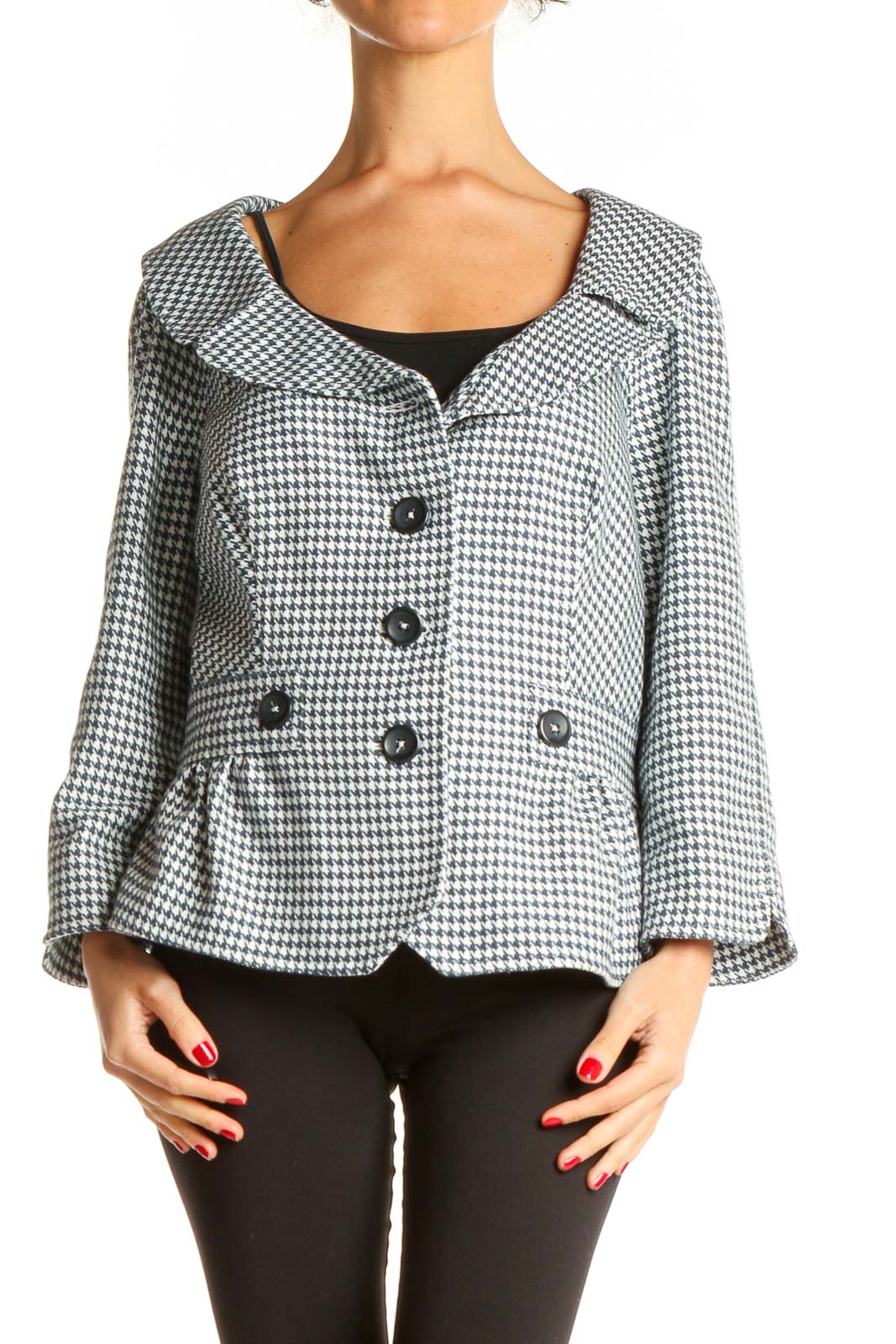 Blue and White Houndstooth Jacket Front
