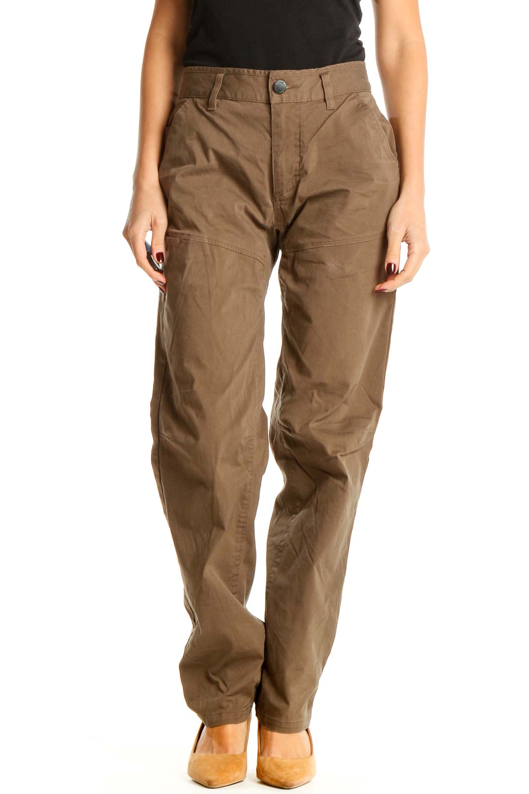 Brown Textured Casual Trousers Front