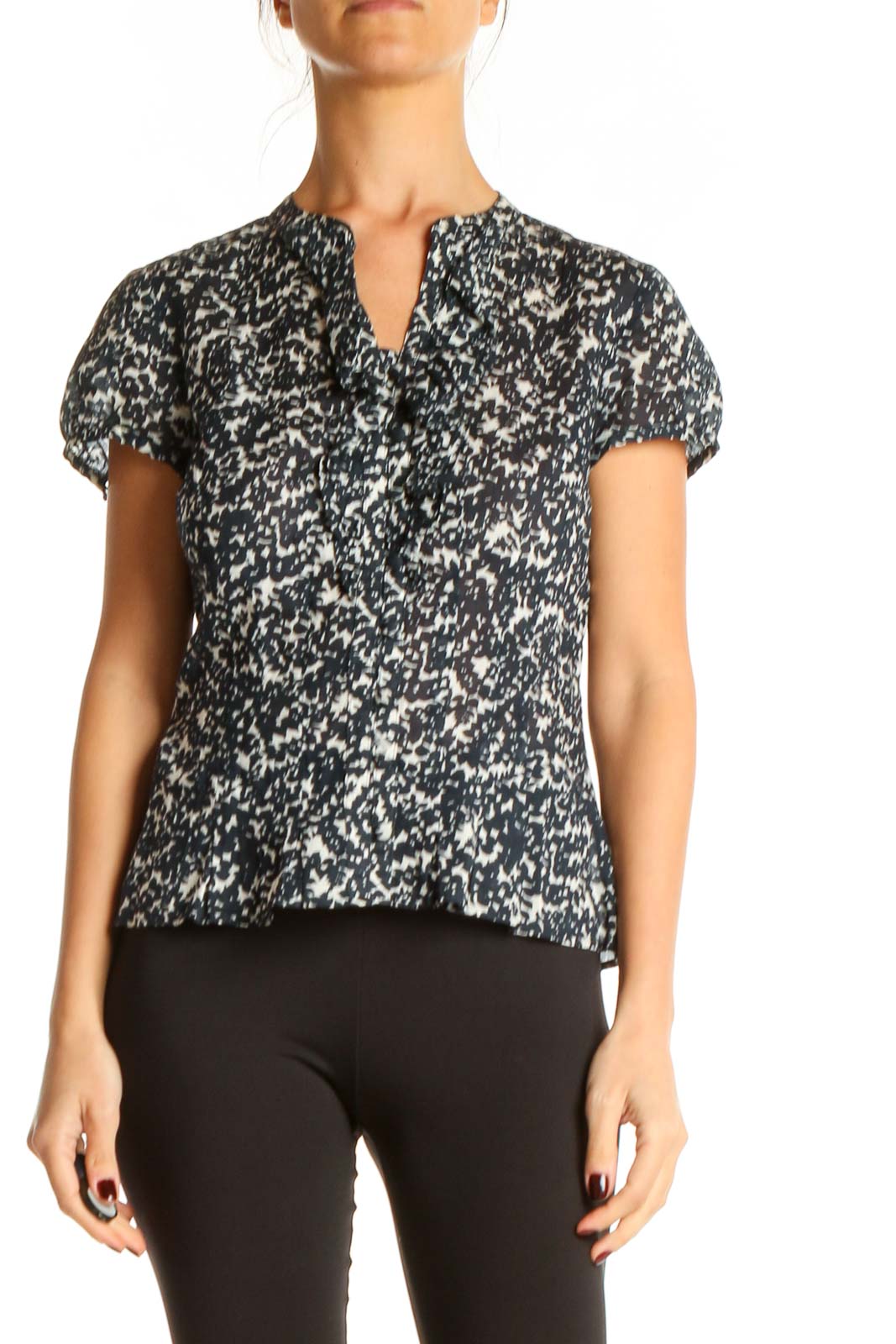 Black Printed Chic Top Front