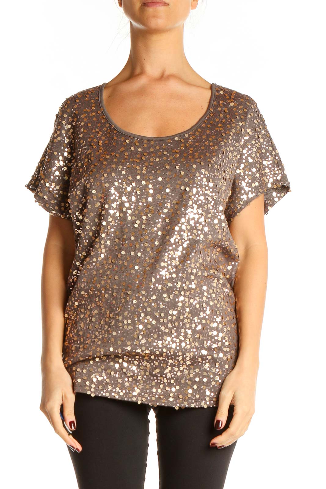 Brown Sequin Party Top Front