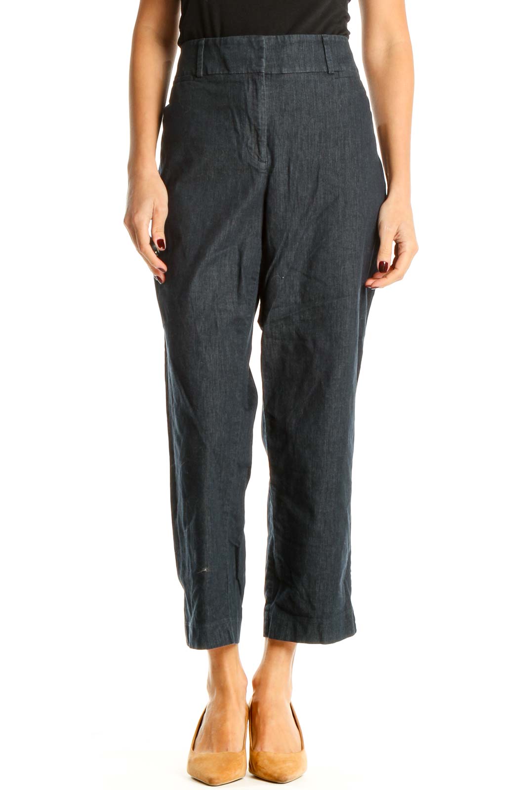 Blue Textured Casual Trousers Front