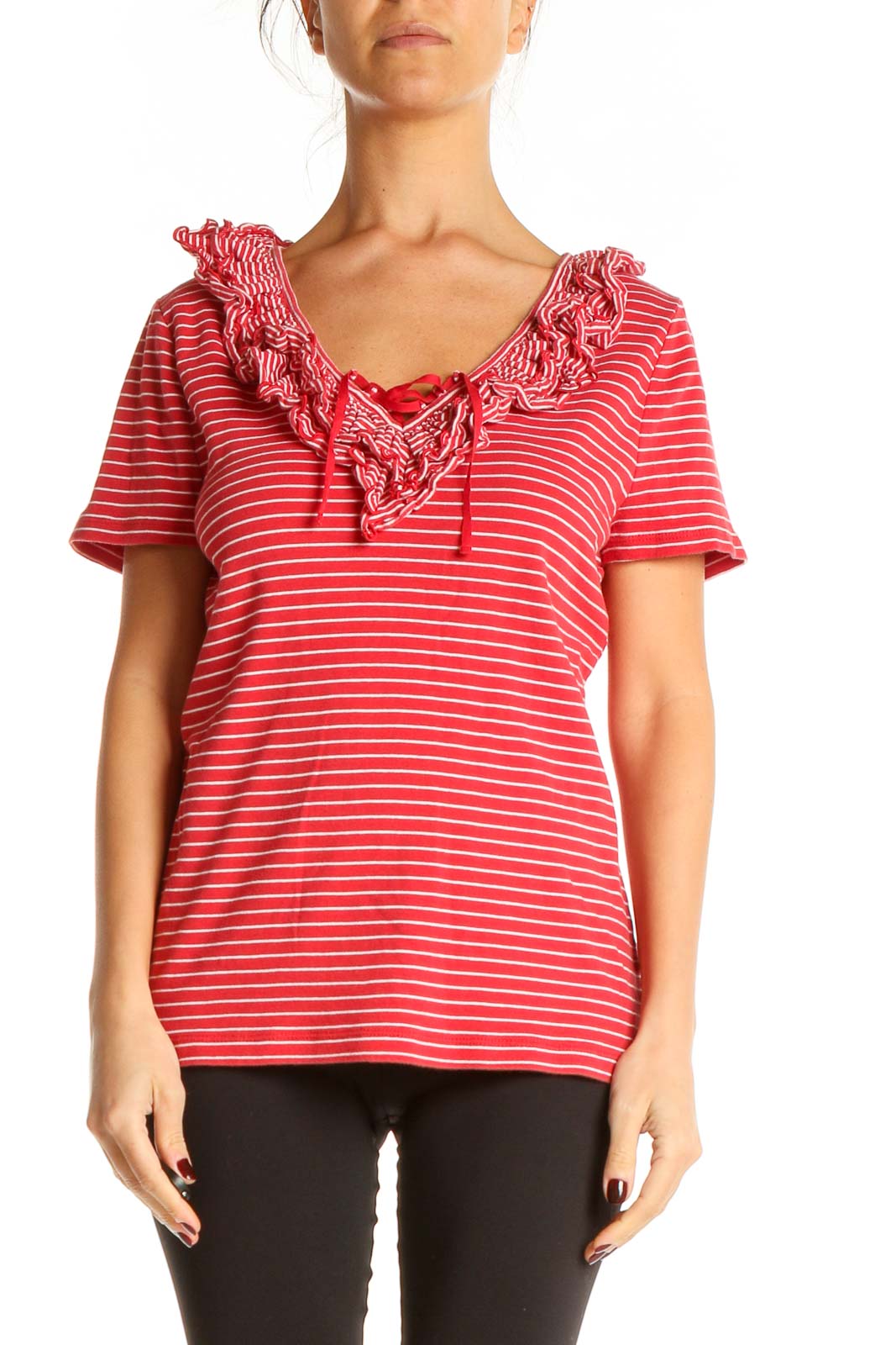 Red Striped All Day Wear Top Front
