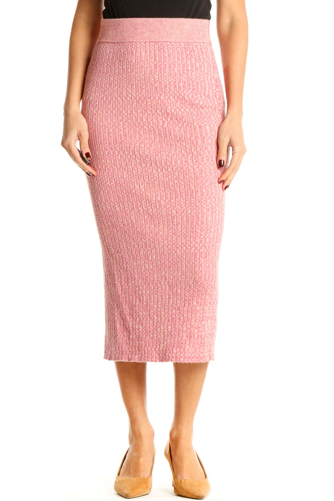 Pink Solid Brunch Pencil Skirt Front