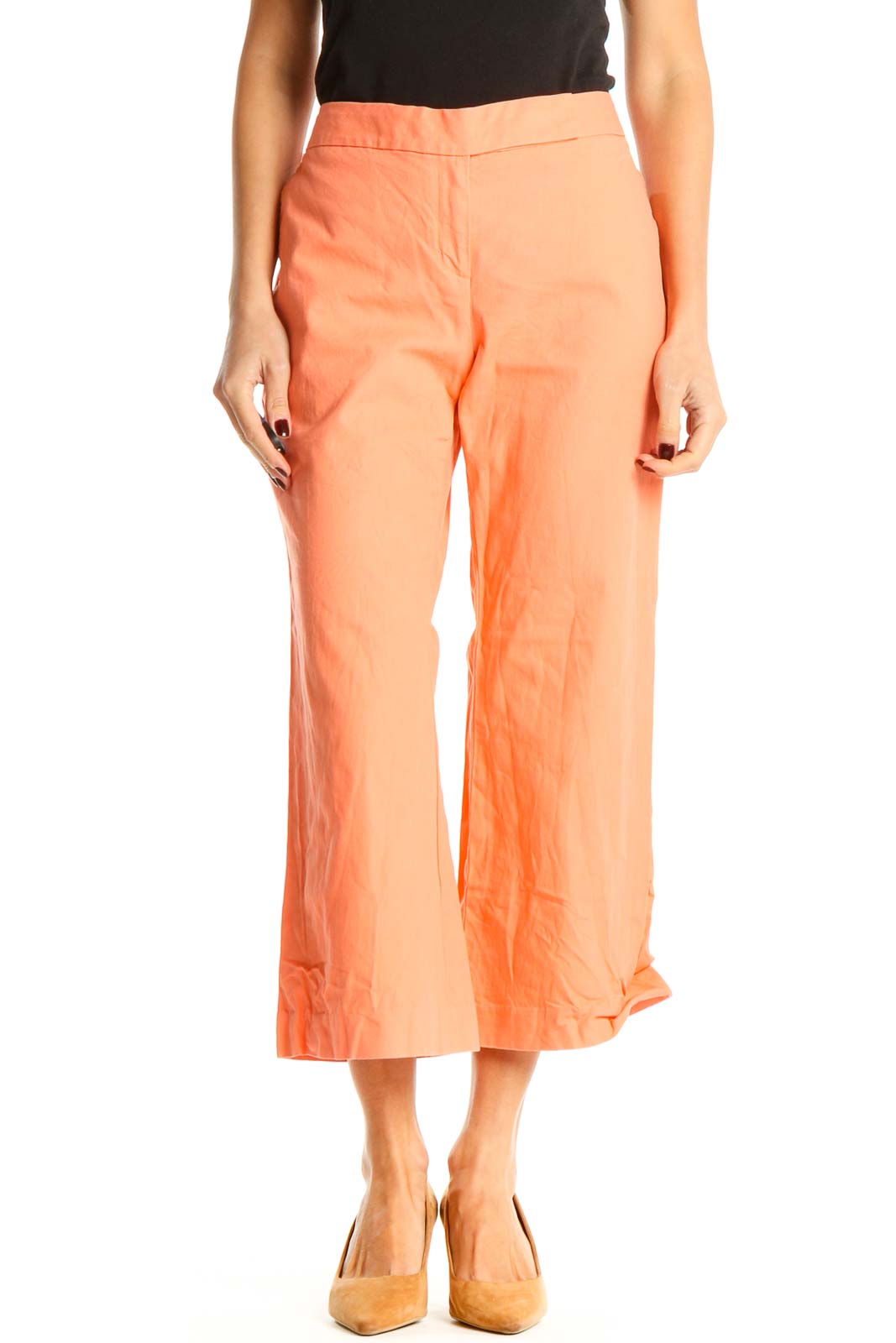 Pink Solid Casual Trousers Front