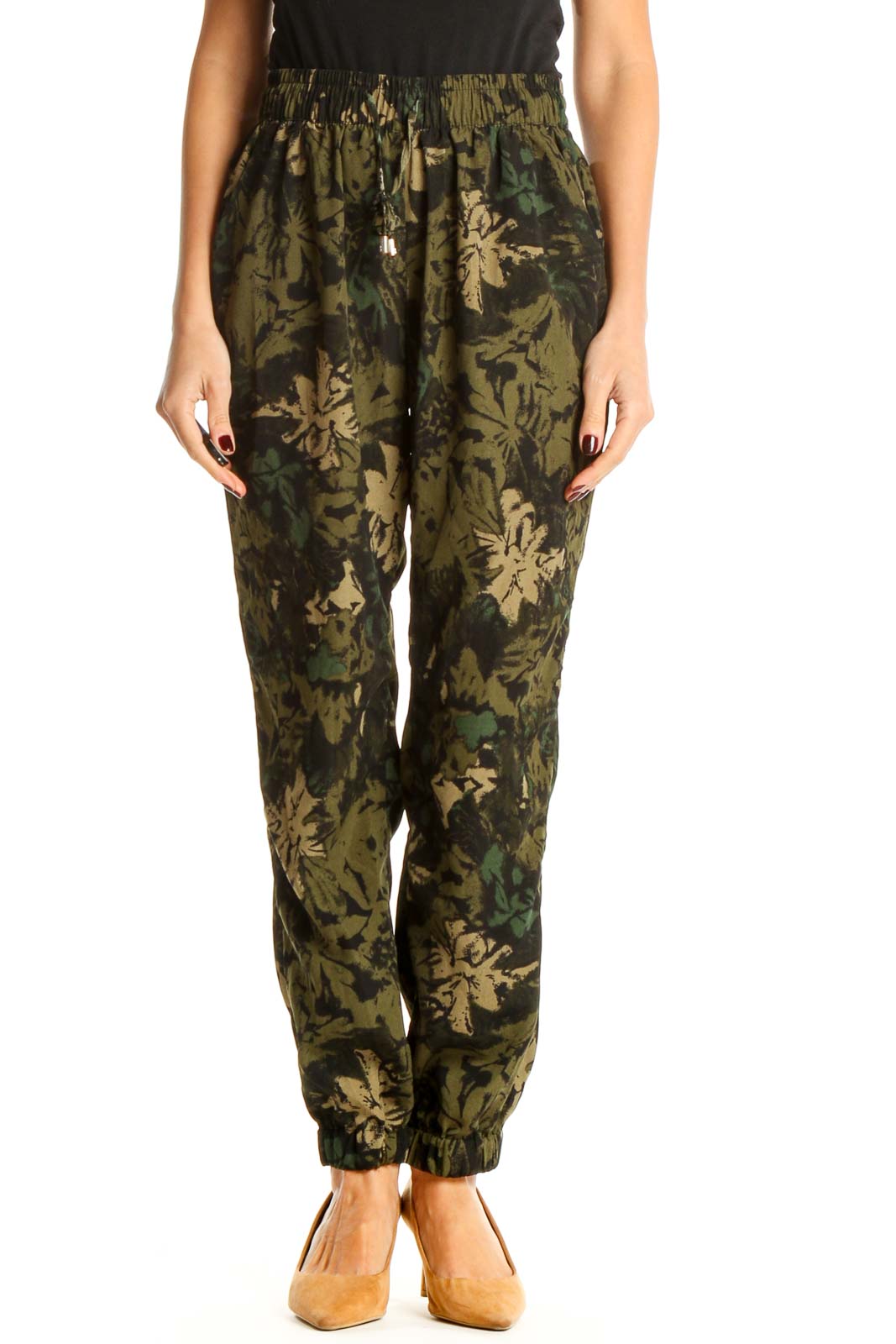 Black Printed Bohemian Trousers Front