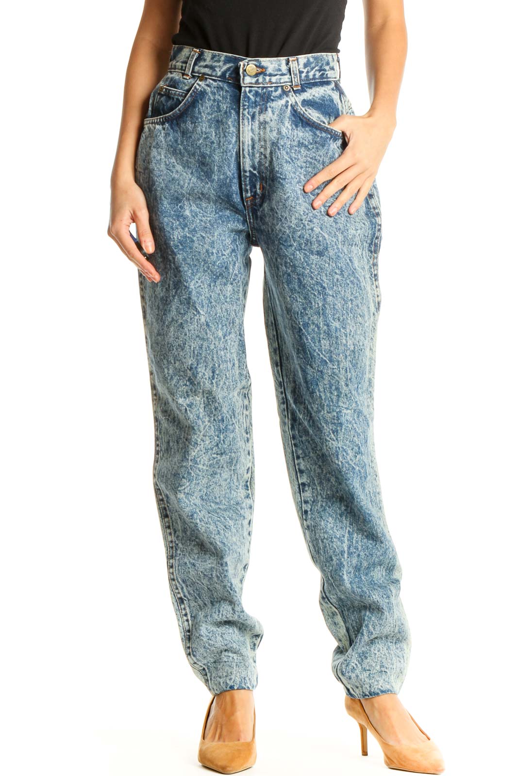 Blue Acid Wash Boyfriend Jeans Front