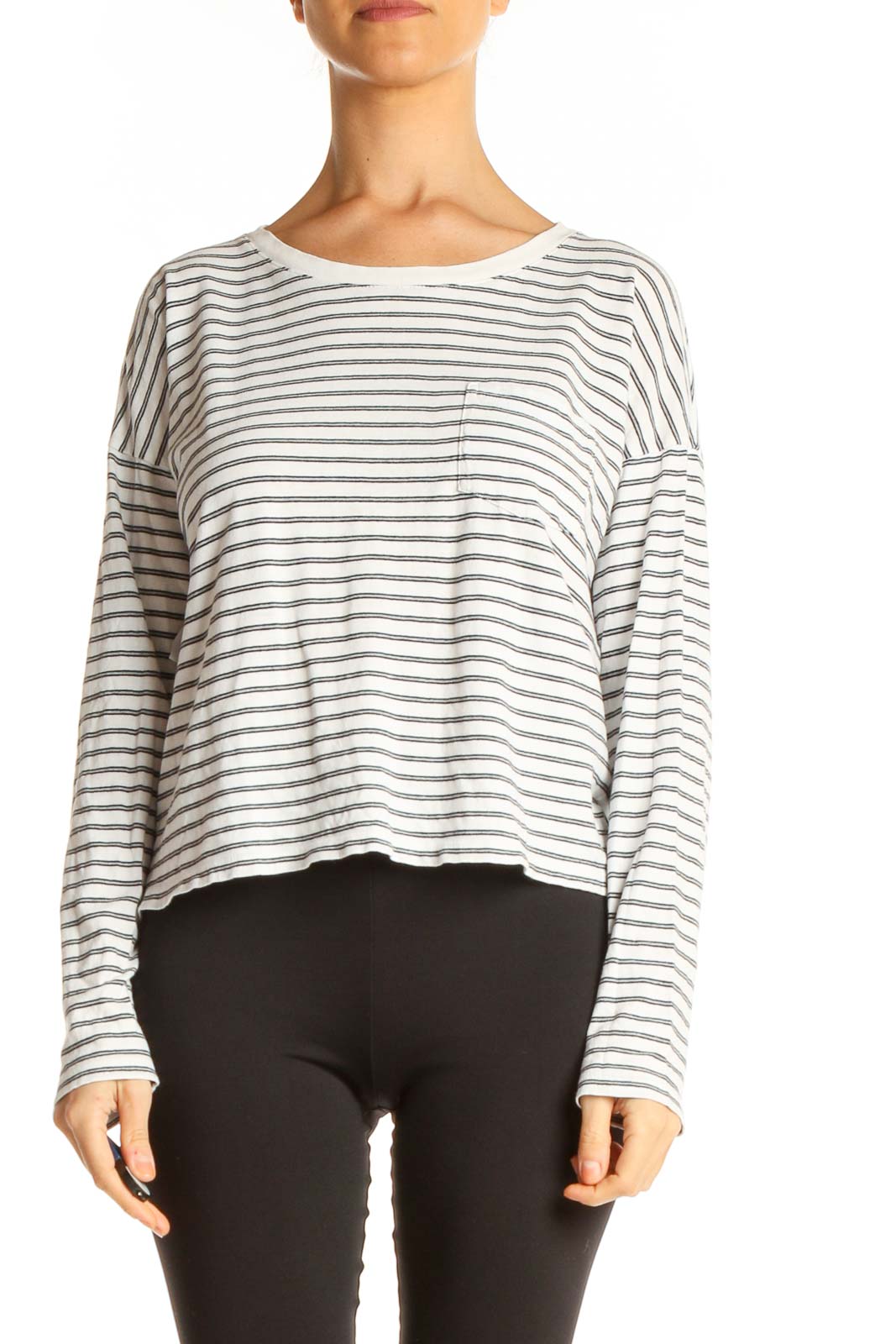 White Striped Casual Top Front