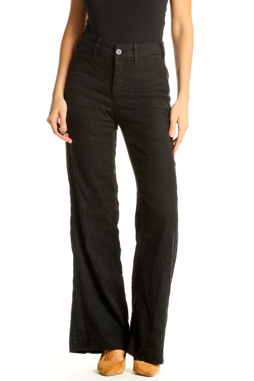 Black Solid All Day Wear Wide Leg Pants Front