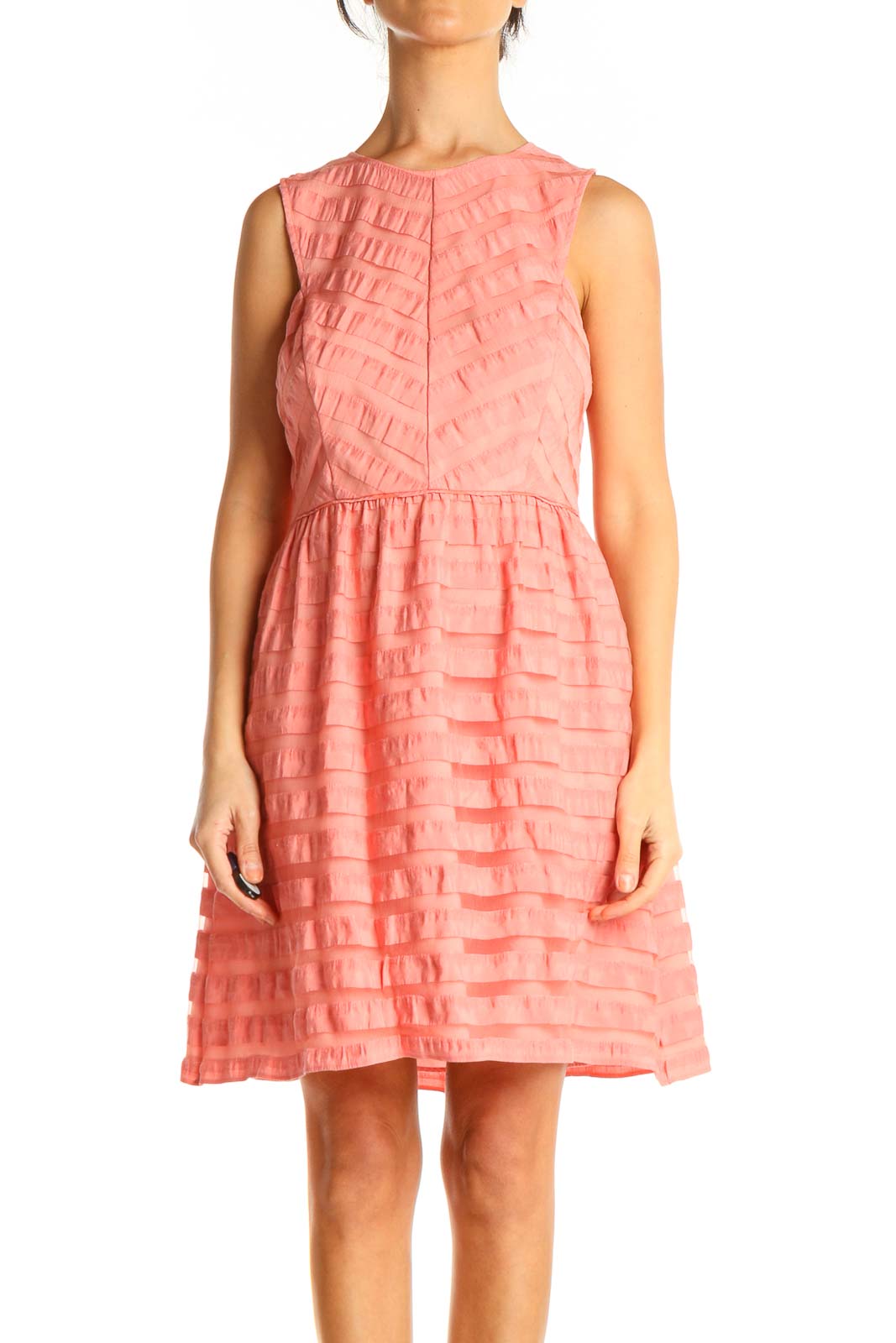 Pink Textured Fit & Flare Dress Front