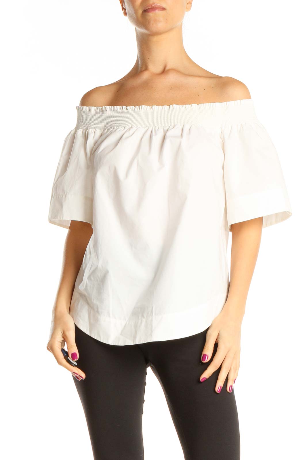 White Off Shoulder Bohemian Top Front