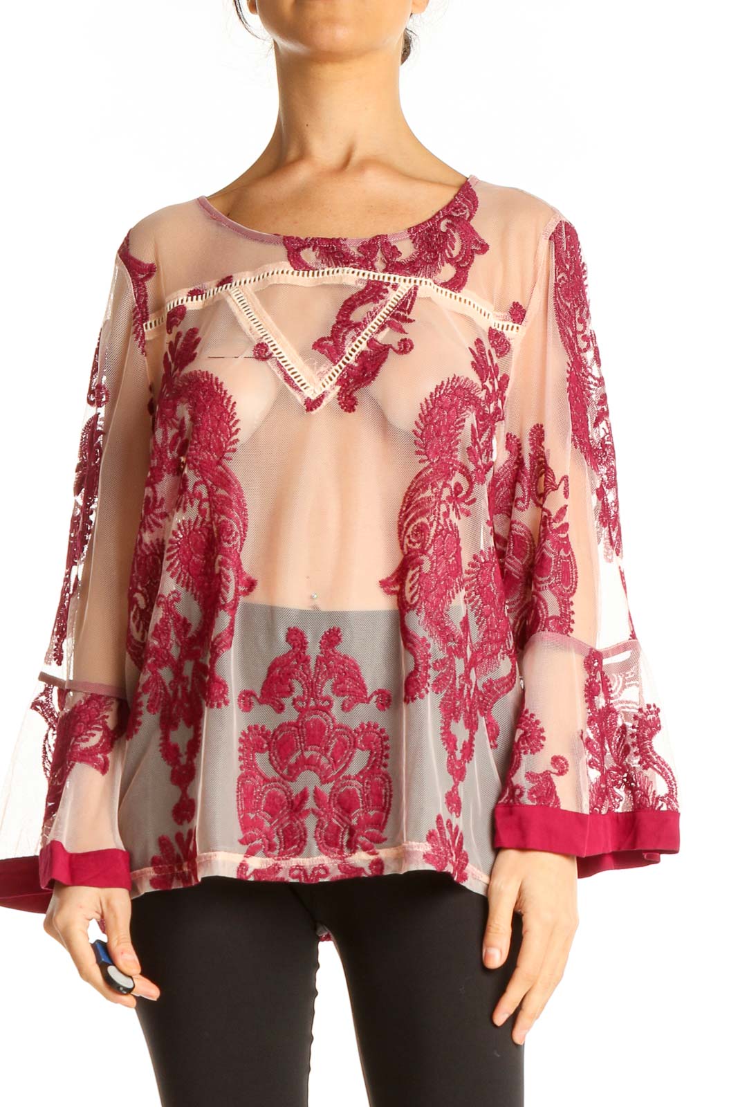 Beige Paisley Bohemian Sheer Top Front