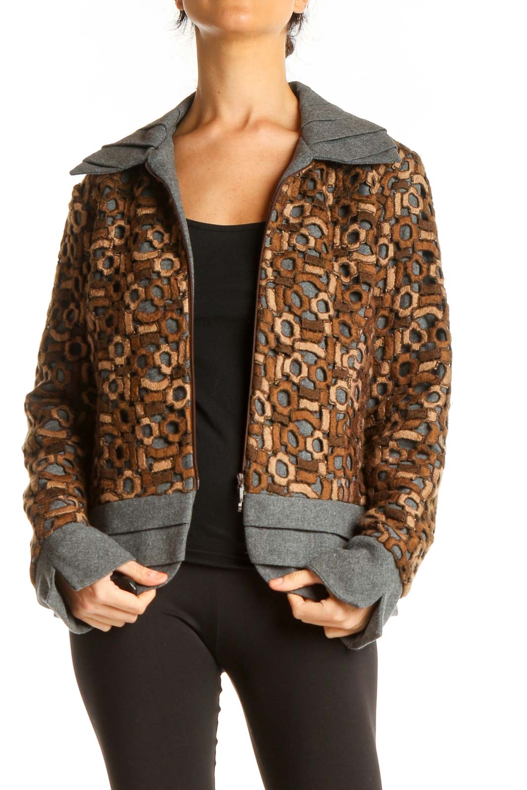 Brown Textured Jacket Front