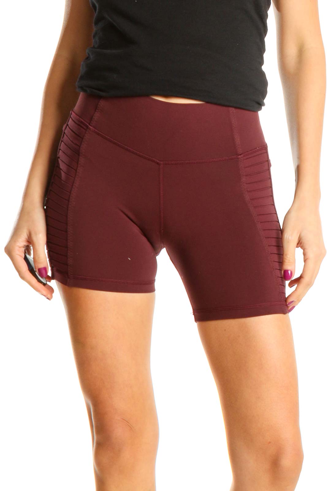 Red Solid Activewear Shorts Front