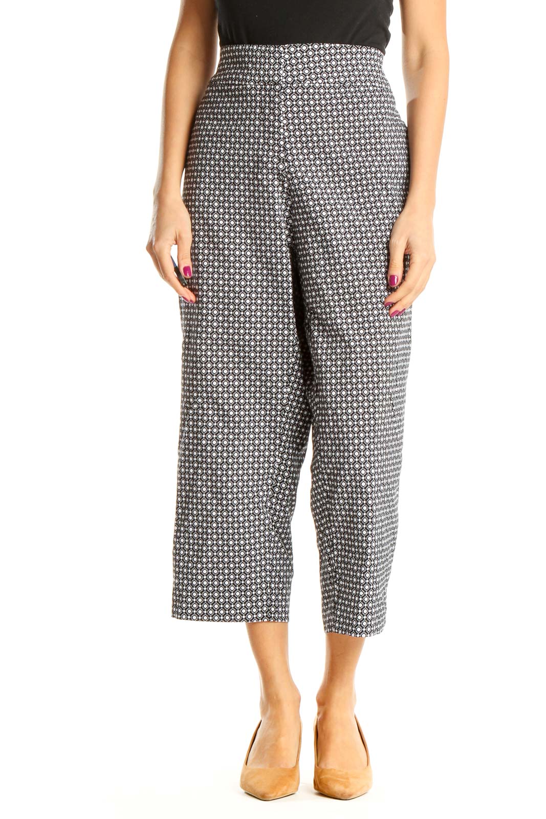 Gray Printed All Day Wear Trousers Front