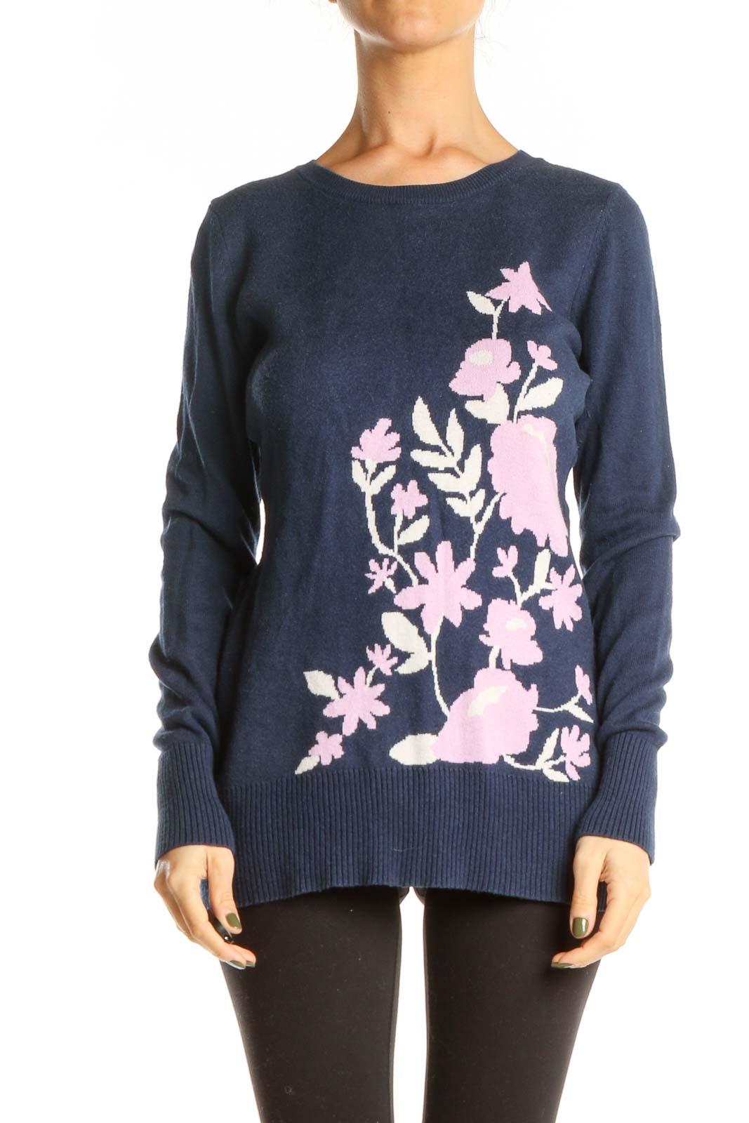 Blue All Day Wear Floral Sweater Front