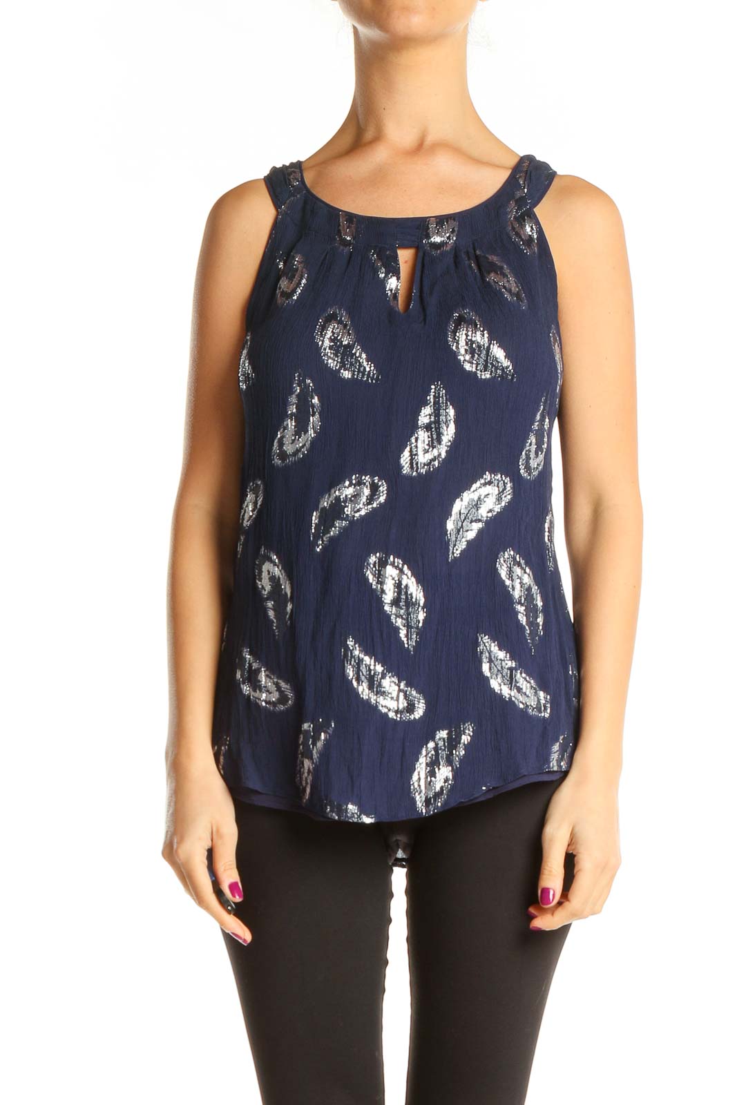 Blue Printed Casual Top Front