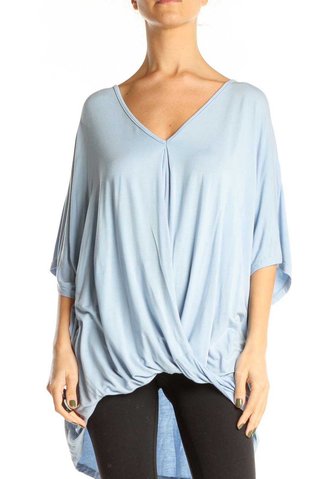 Blue Casual Drape Top Front