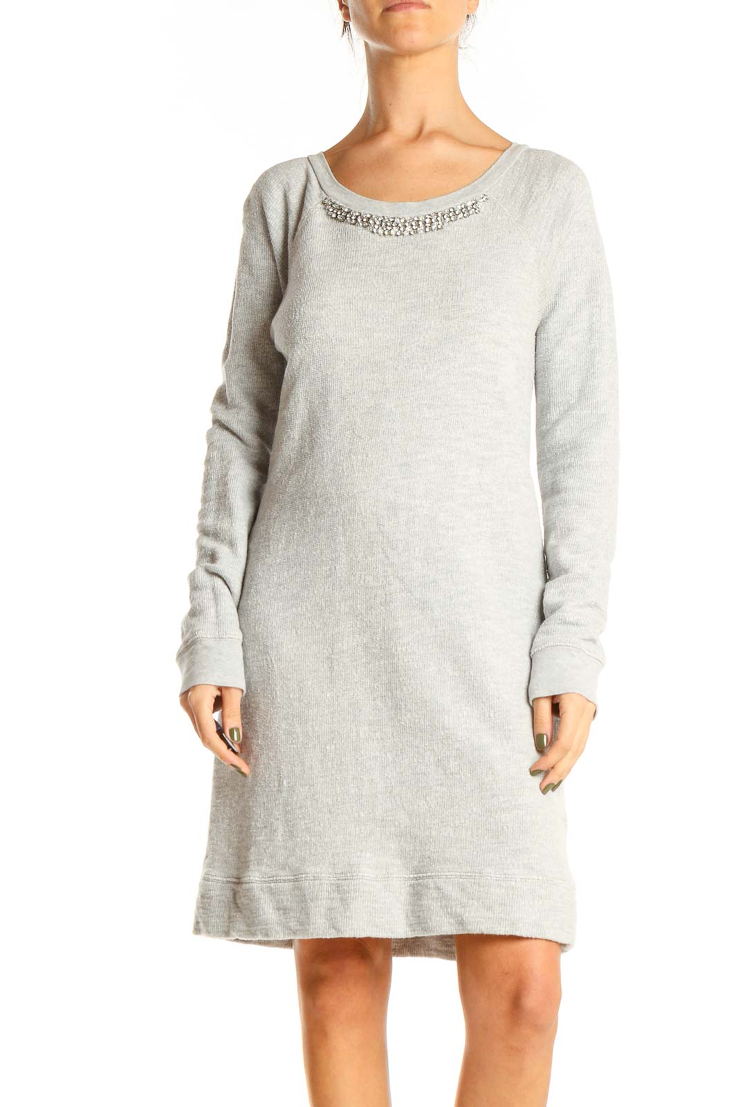 Gray Classic Sweater Sequin Shift Dress Front