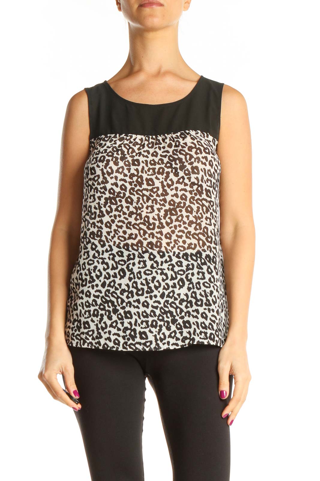 Brown Animal Print Casual Top Front