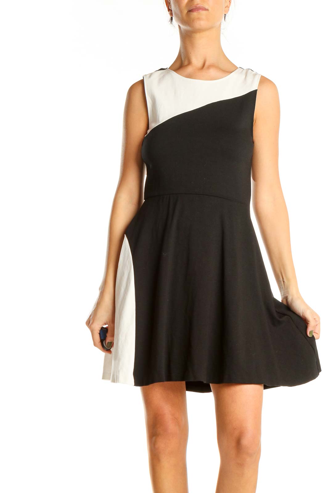 Black Colorblock Classic Fit & Flare Dress Front