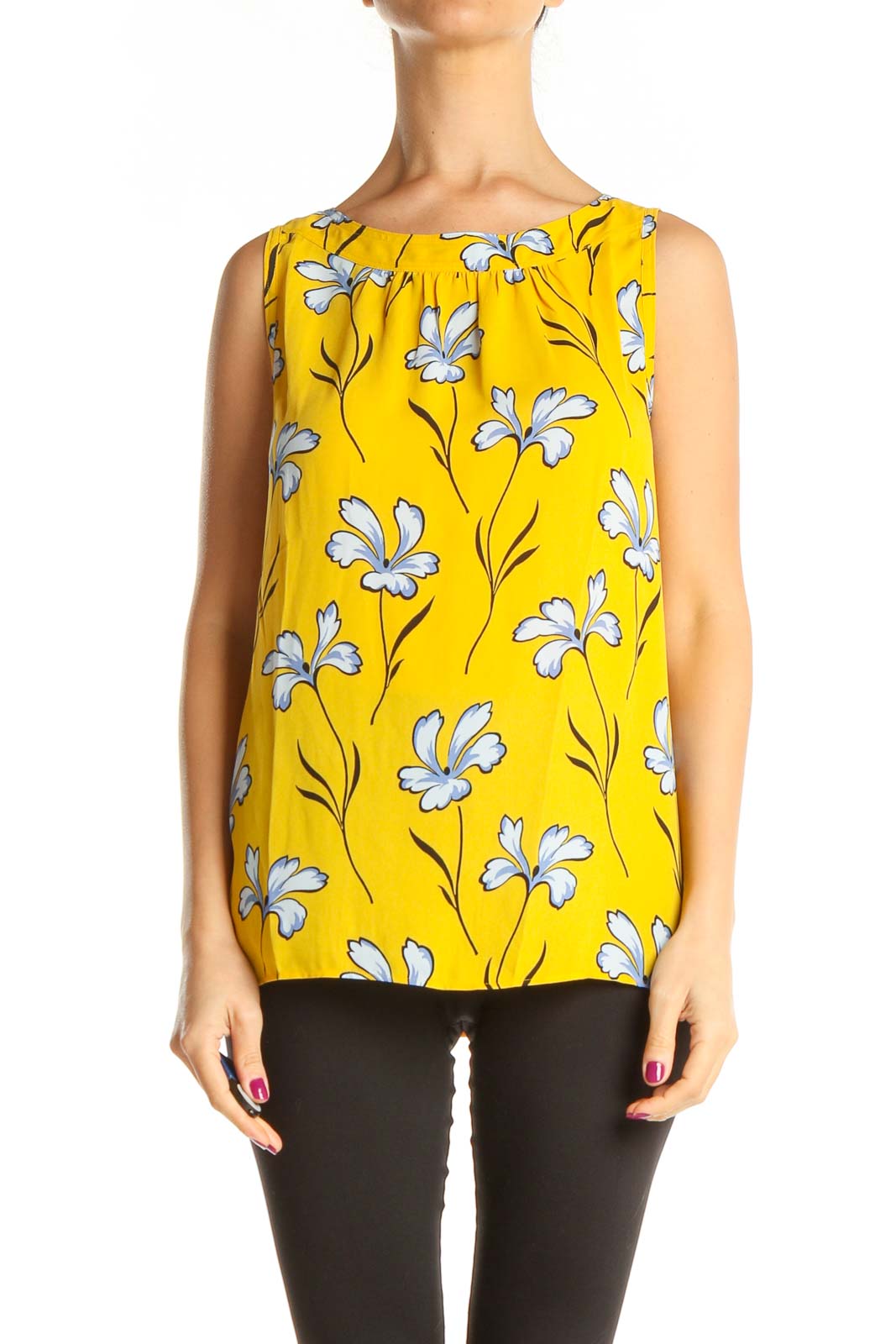 Yellow Floral Print Holiday Top Front