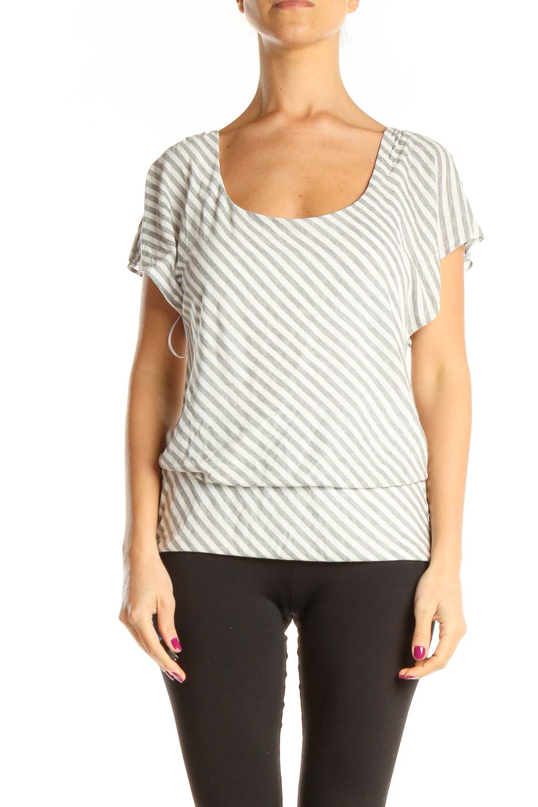 White Striped All Day Wear Top Front