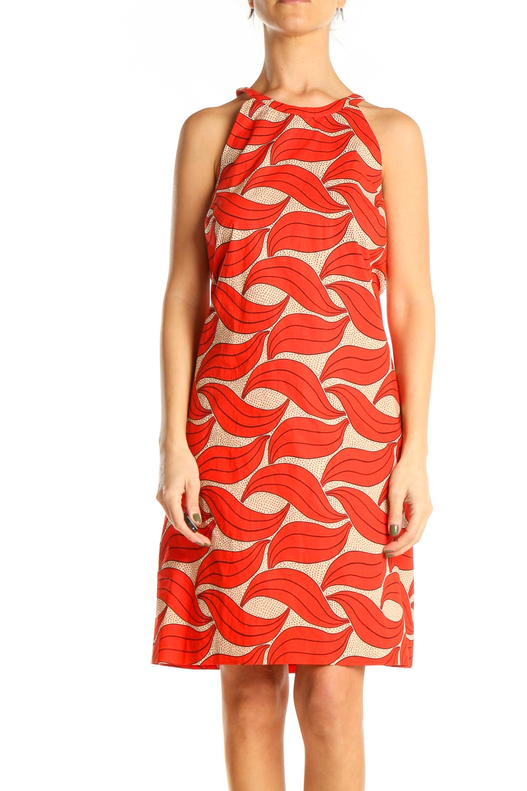 Red Printed Sheath Dress Front