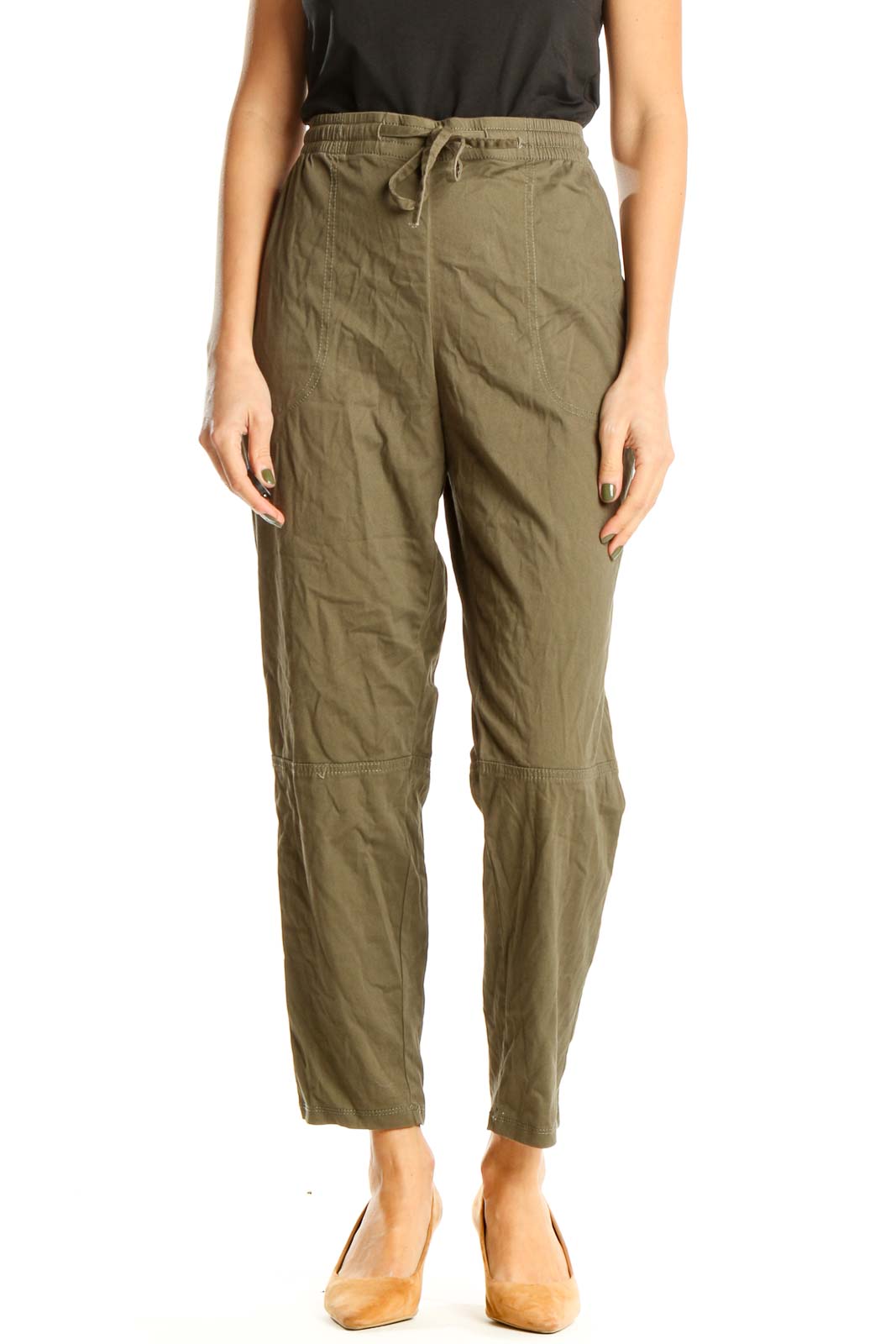 Green Textured All Day Wear Pants Front