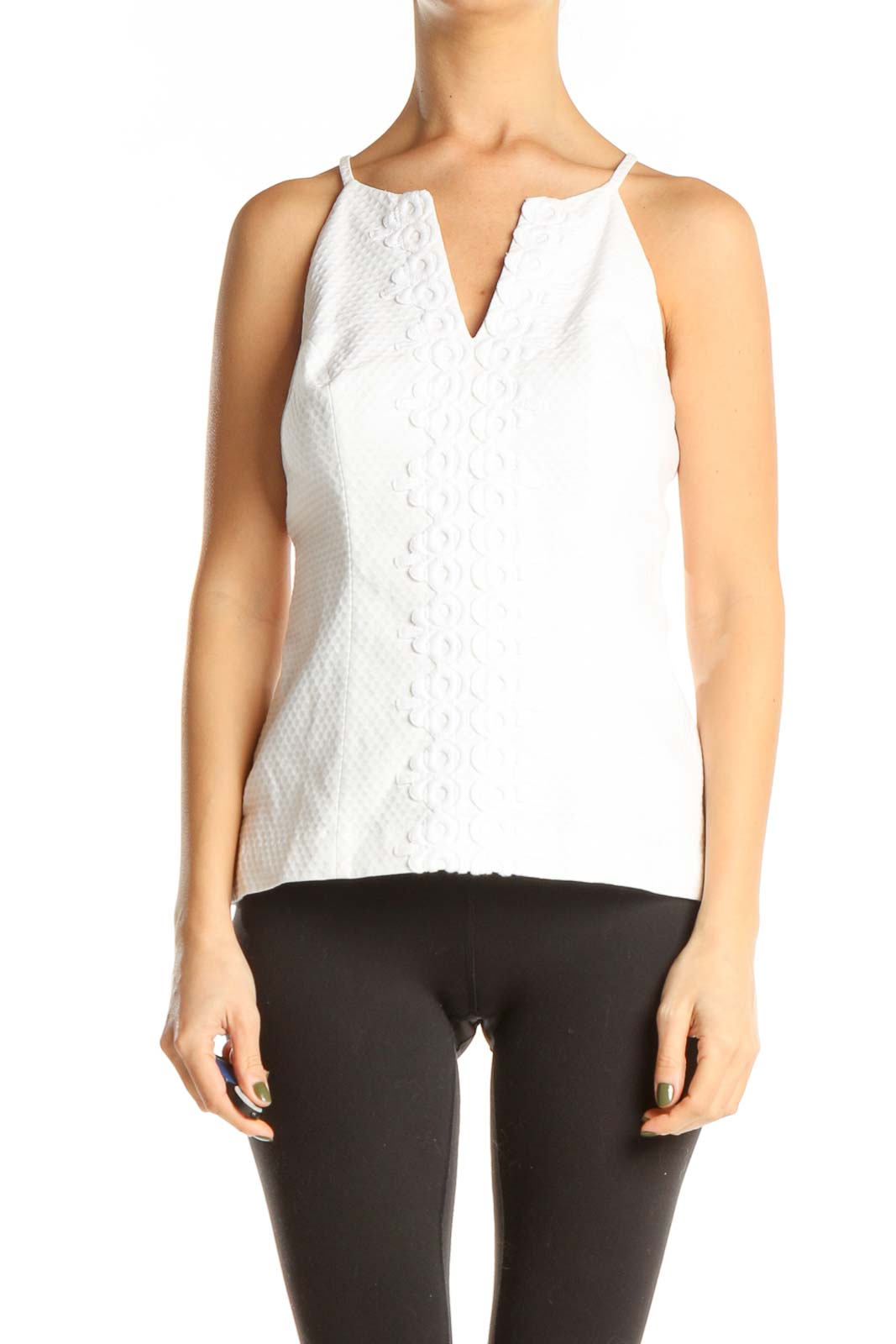 White Textured Chic Tank Top Front