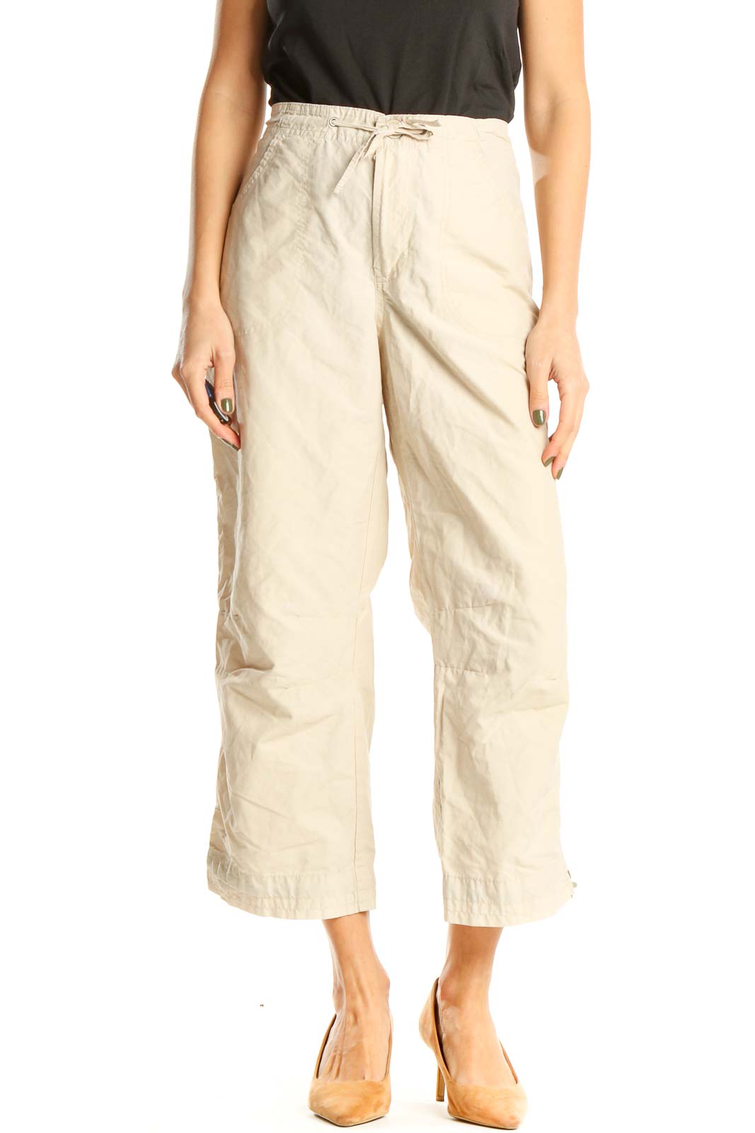 Beige Textured All Day Wear Pants Front