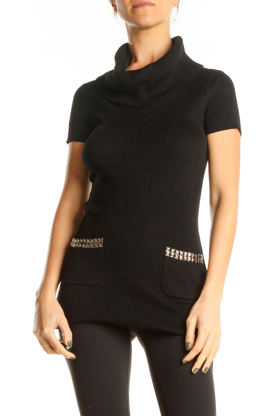 Black Sequin All Day Wear Sweater Top Front