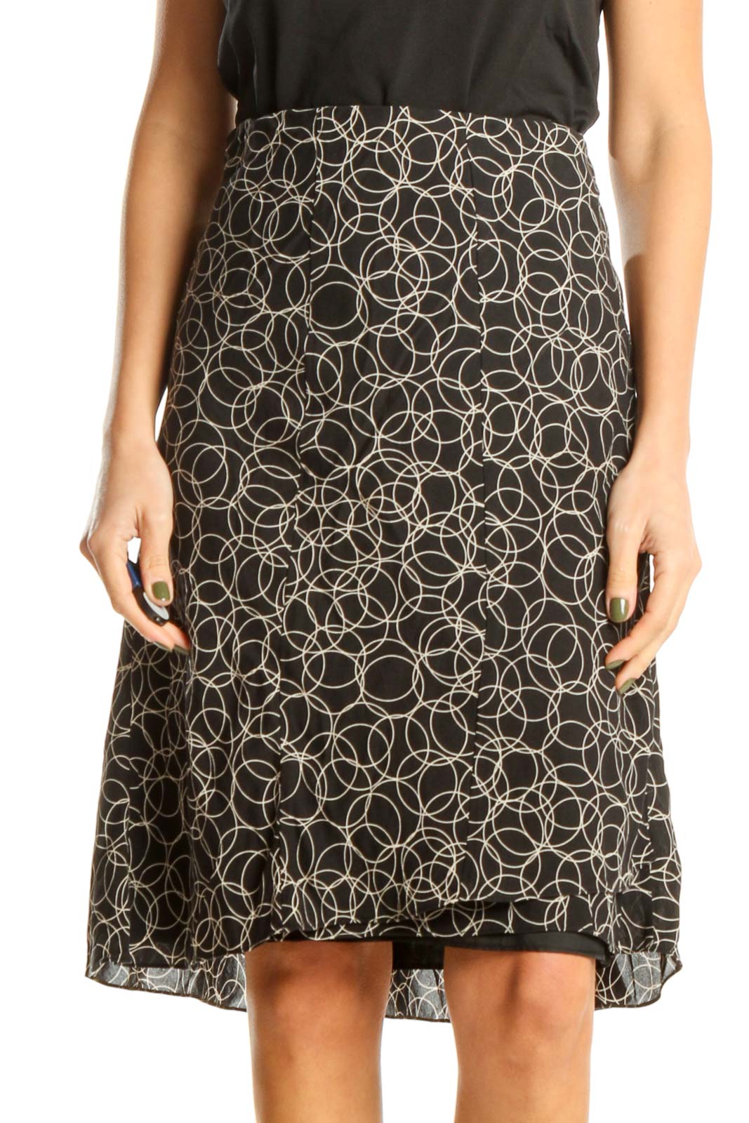 Black Printed Classic A-Line Skirt Front