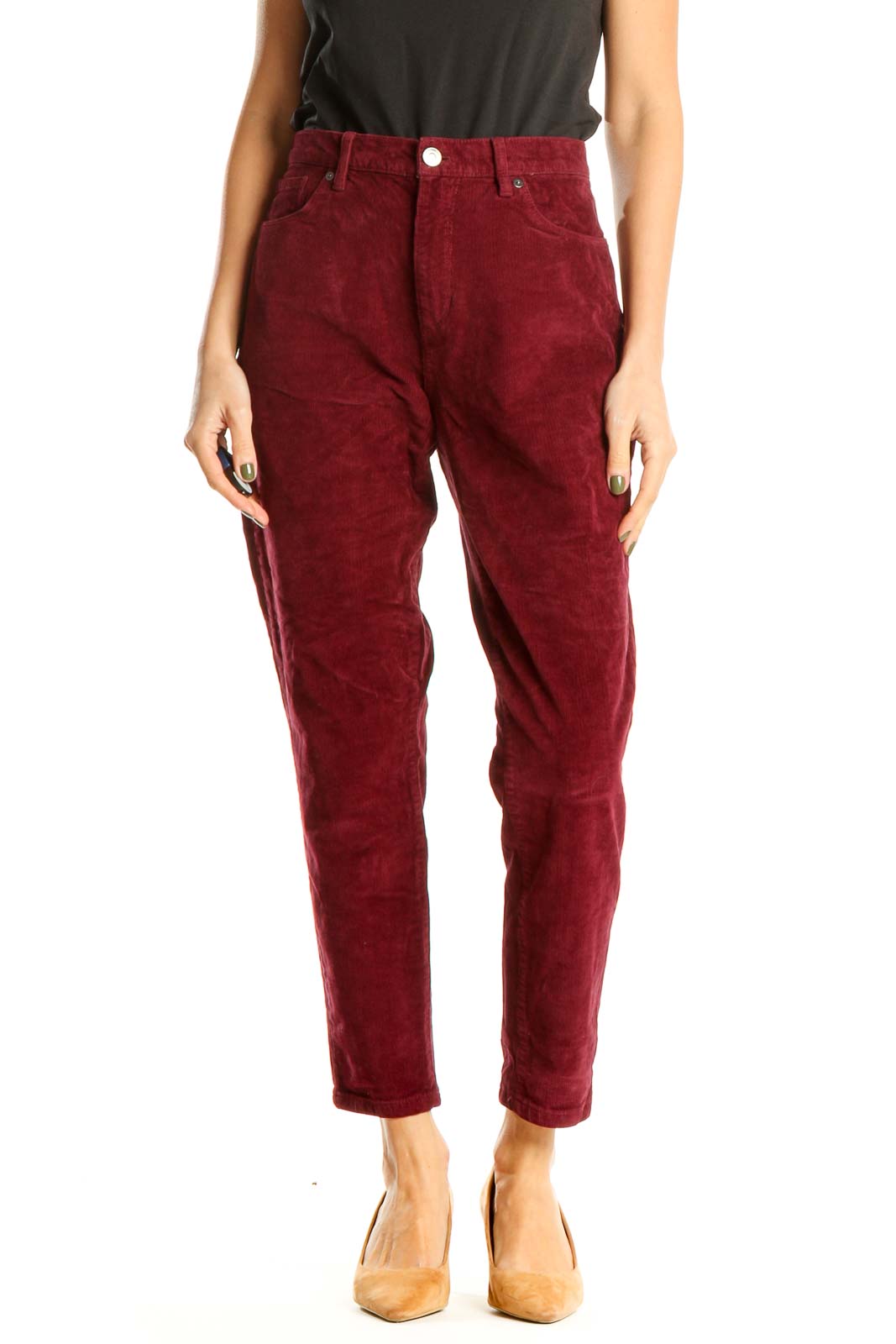 Red Casual Velour Pants Front