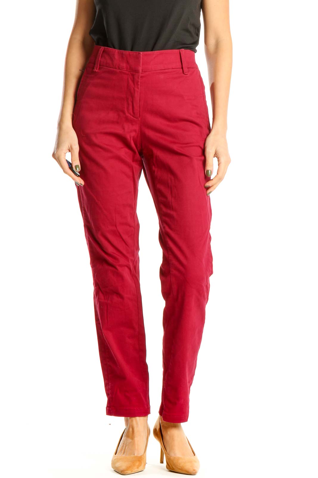 Red Casual Trousers Front
