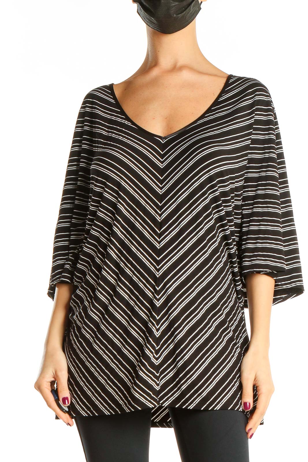 Black Striped All Day Wear Top Front