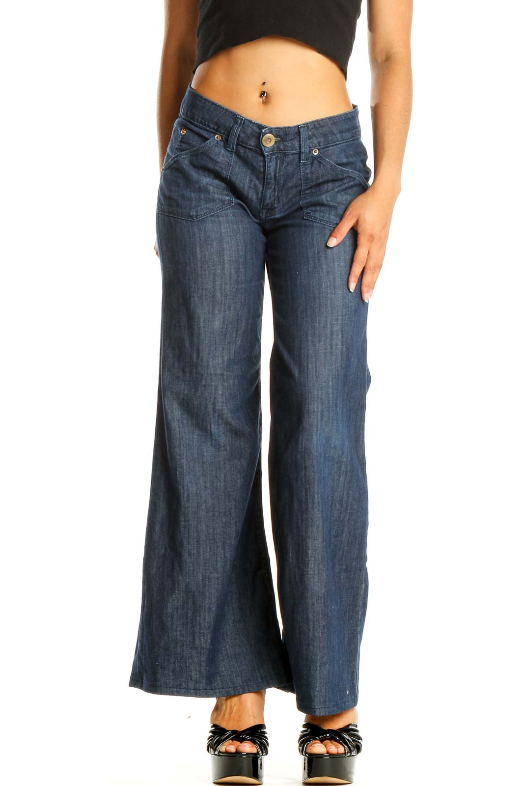 Blue Casual Wide Leg Jeans Front