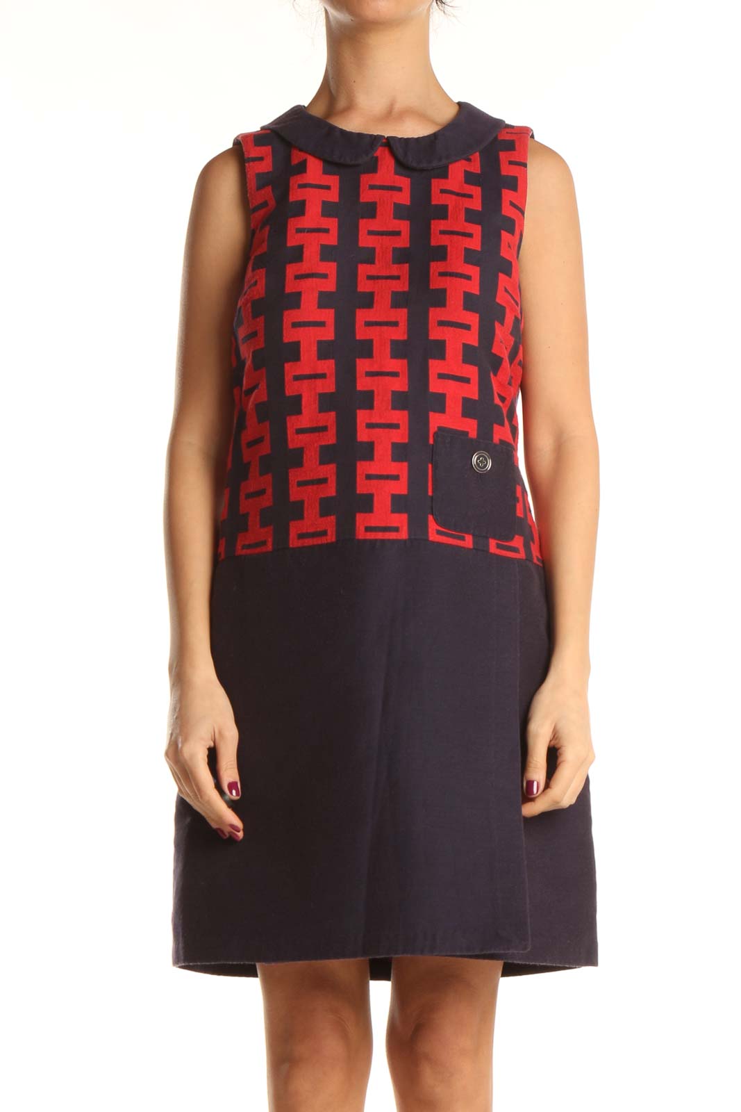 Blue Red Classic Shift Dress Front