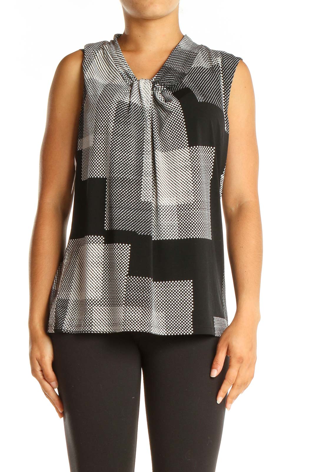 Black Gray Printed Chic Blouse Front