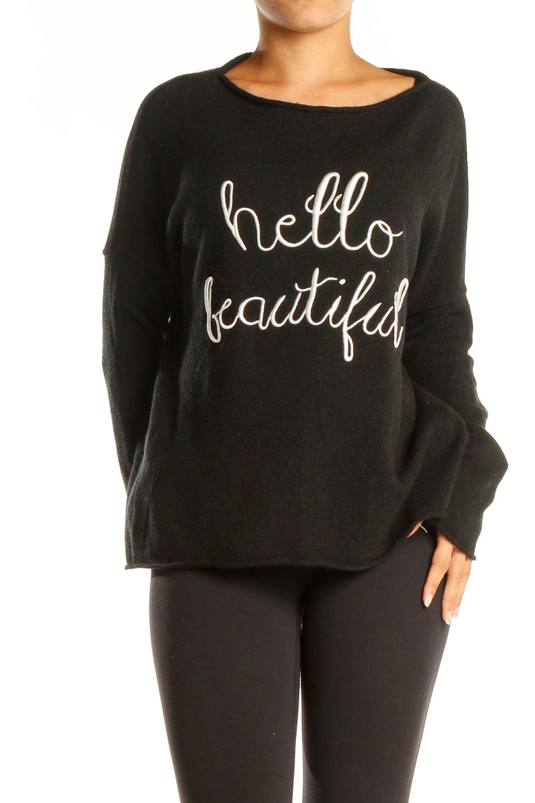 Black Graphic Print All Day Wear Sweater Front